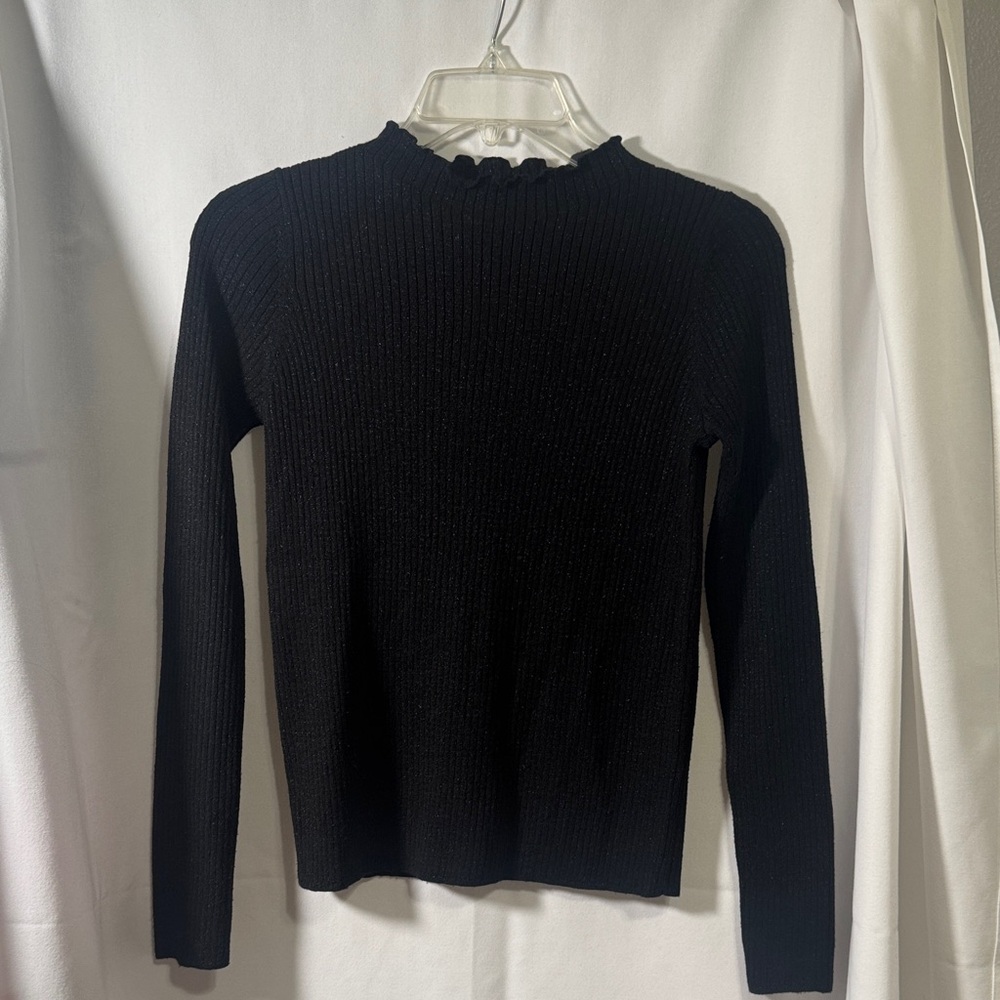 Uniqlo Black Ribbed Mock Ruffle Neck Sweater